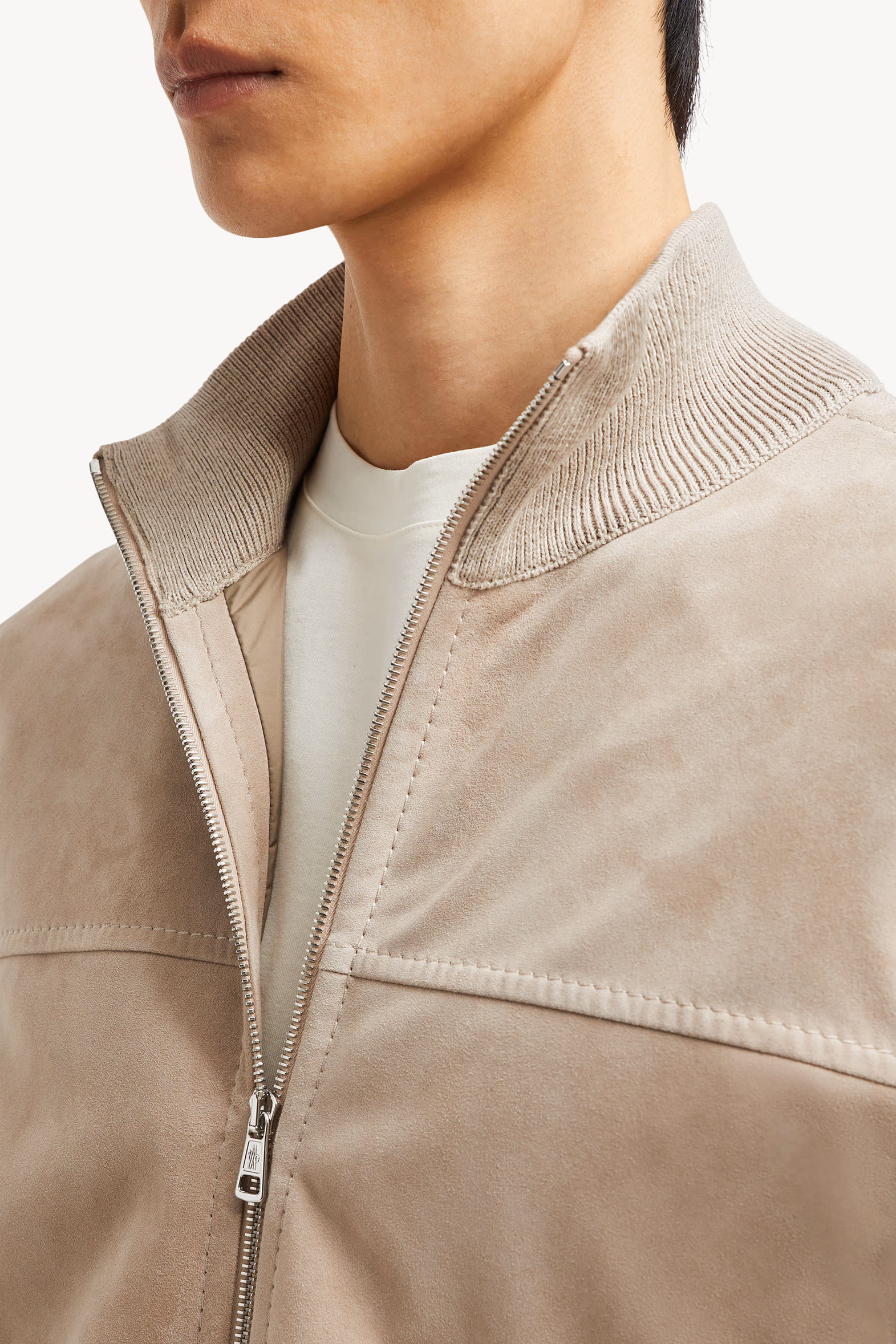 Cárdigan con cremallera de lana, algodón y ante Hombre Marrón Moncler 7